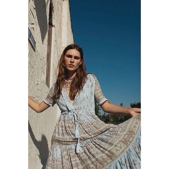 Free People Dresses & Skirts - FREE PEOPLE Rare feeling blue maxi dress small blue floral boho Selena Gomez